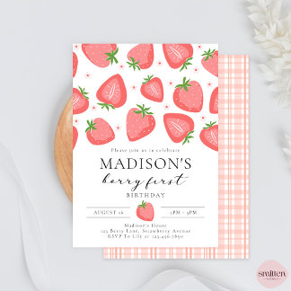 Strawberry 1. Geburtstag Einladung Berry Erster