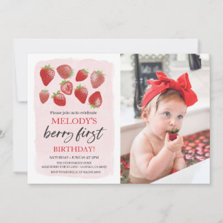 Strawberry 1. Geburtstag Einladung - Berry First