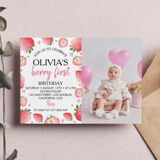 Strawberry 1. Geburtstag Einladung Berry Sweet