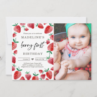 Strawberry 1. Geburtstag Einladung First Berry Swe