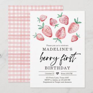 Strawberry 1. Geburtstag Einladung First Berry Swe
