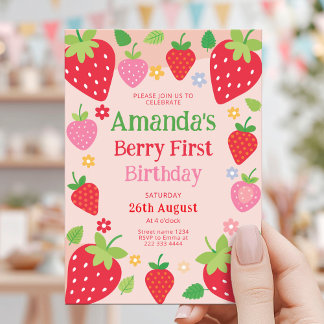 Strawberry 1. Geburtstag, erster Berry Geburtstag Einladung