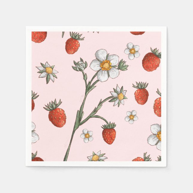 Strawberry 1. Geburtstag Floral Berry erste Serviette (Vorderseite)