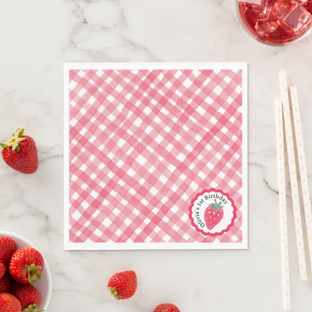 Strawberry 1. Geburtstag Napkins - Rote Wasserfarb Serviette (Beispiel)