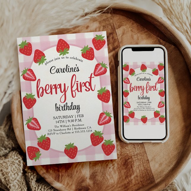 Strawberry 1. Geburtstag Party Berry Einladung (Von Creator hochgeladen)