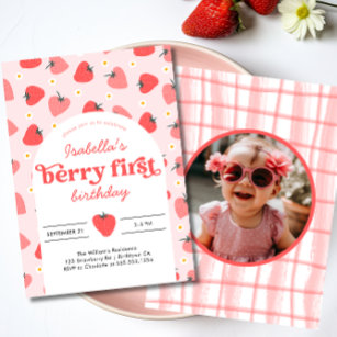 Strawberry 1. Geburtstag Party Berry Erstes Foto Einladung
