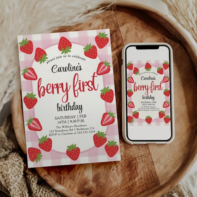 Strawberry 1. Geburtstag Party Berry Erstes Foto Einladung (Von Creator hochgeladen)