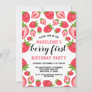 Strawberry 1. Geburtstag Party Berry First Custom Einladung