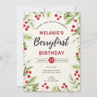 Strawberry 1. Geburtstag Party | Berry First Einladung