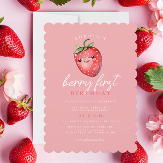 Strawberry 1. Geburtstag Party Berry First Einladung