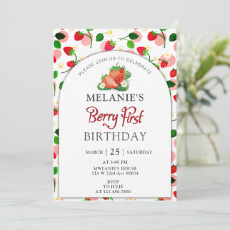 Strawberry 1. Geburtstag Party | Berry First Einladung