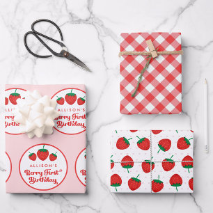 Strawberry 1. Geburtstag Party Berry First Geschenkpapier Set