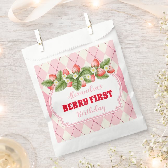 Strawberry 1. Geburtstag Party Berry First Geschenktütchen (Ausgeschnitten)