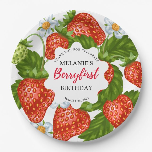 Strawberry 1. Geburtstag Party | Berry First Pappteller (Vorderseite)