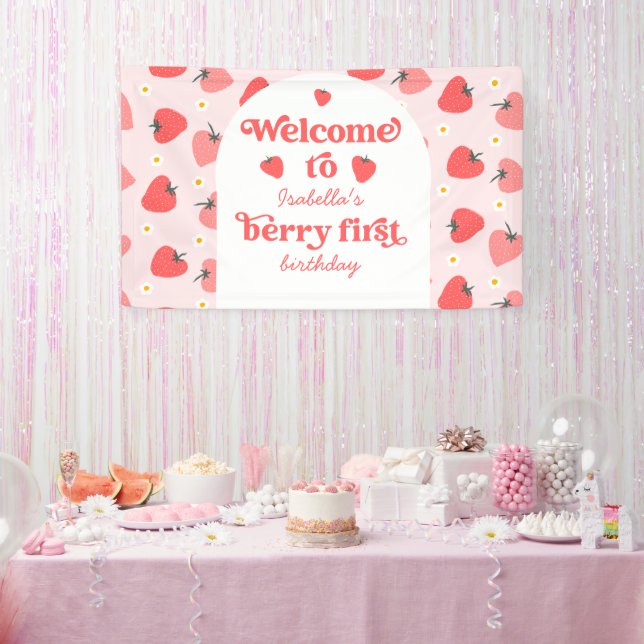 Strawberry 1. Geburtstag Party Berry First Welcome Banner (Party)