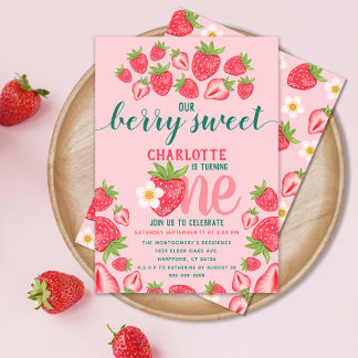 Strawberry 1. Geburtstag Party Berry Sweet Pink Einladung