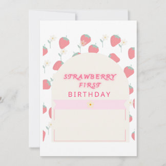 Strawberry 1. Geburtstag Party erste Einladung