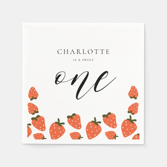 Strawberry 1. Geburtstag Party Serviette (Vorderseite)