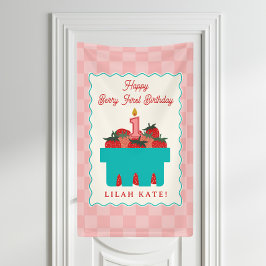 Strawberry 1. Geburtstag Schachbrett Banner