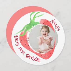 Strawberry 1. Niedlich Berry Birthday Foto Einladung