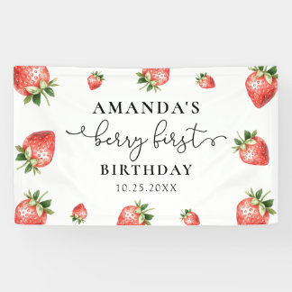 Strawberry 1st Birthday Berry Sweet One  Banner