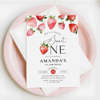 Strawberry 1st Birthday Berry Sweet One Einladung