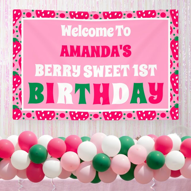 Strawberry 1st Birthday Celebration Welcome Banner (Von Creator hochgeladen)