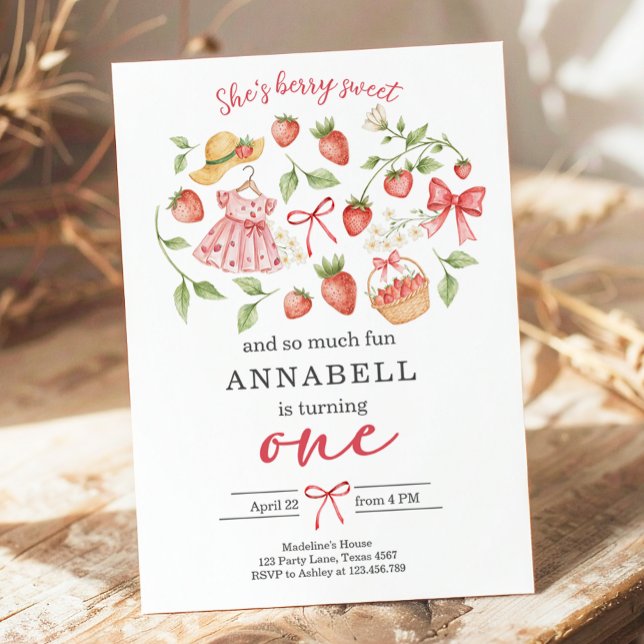 Strawberry 1st Birthday Invite First Berry Sweet Einladung (Von Creator hochgeladen)