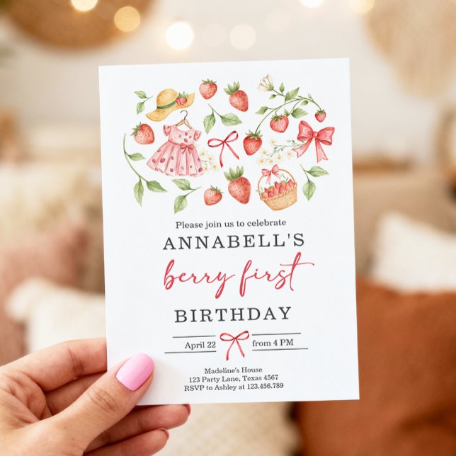 Strawberry 1st Birthday Invite First Berry Sweet Einladung (Von Creator hochgeladen)