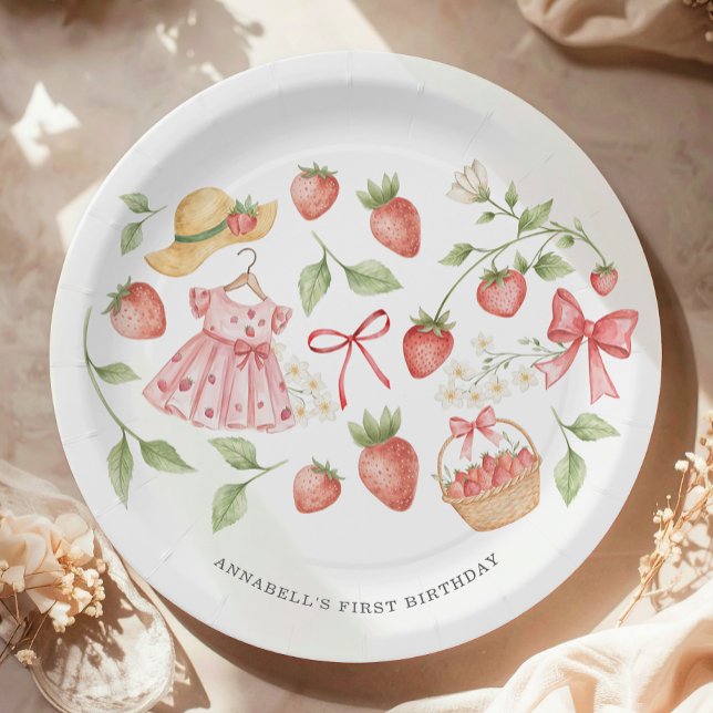 Strawberry 1st Birthday Invite First Berry Sweet Pappteller (Von Creator hochgeladen)