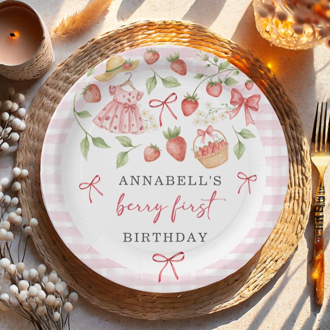 Strawberry 1st Birthday Invite First Berry Sweet Pappteller (Von Creator hochgeladen)