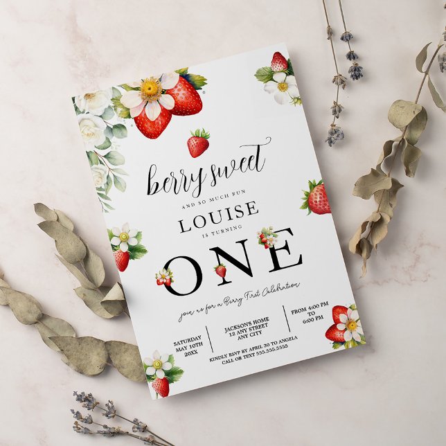 Strawberry 1st Birthday Party Berry First  Einladung (Von Creator hochgeladen)