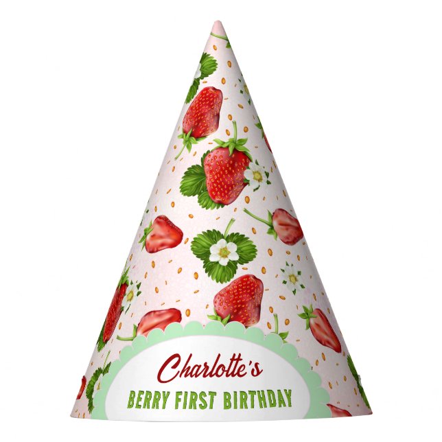 Strawberry 1st Birthday Party Hat Partyhütchen (Vorderseite)
