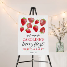 Strawberry 1st Birthday Poster - Sign Board