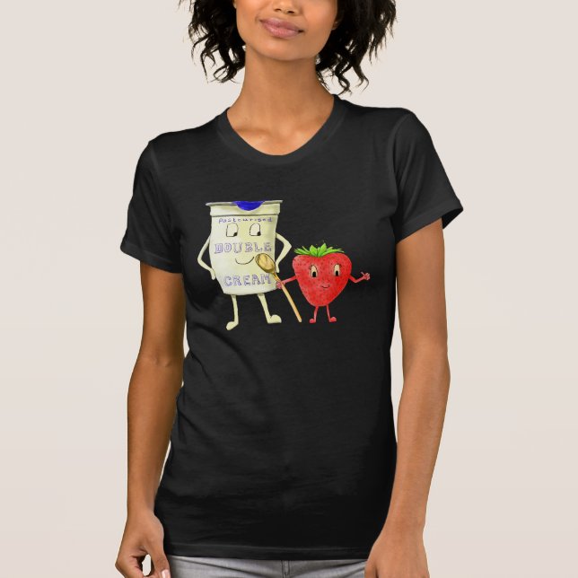 Strawberry and Cream Funny Liebe Illustration T-Shirt (Vorderseite)