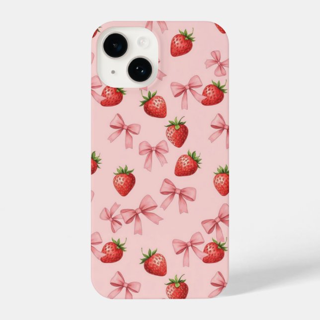 Strawberry and Pink Bows Pattern Phone Case iPhone Hülle (Rückseite)
