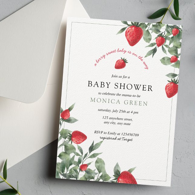 Strawberry Baby Dusche | Berry Sweet Baby Greenery Einladung (Von Creator hochgeladen)
