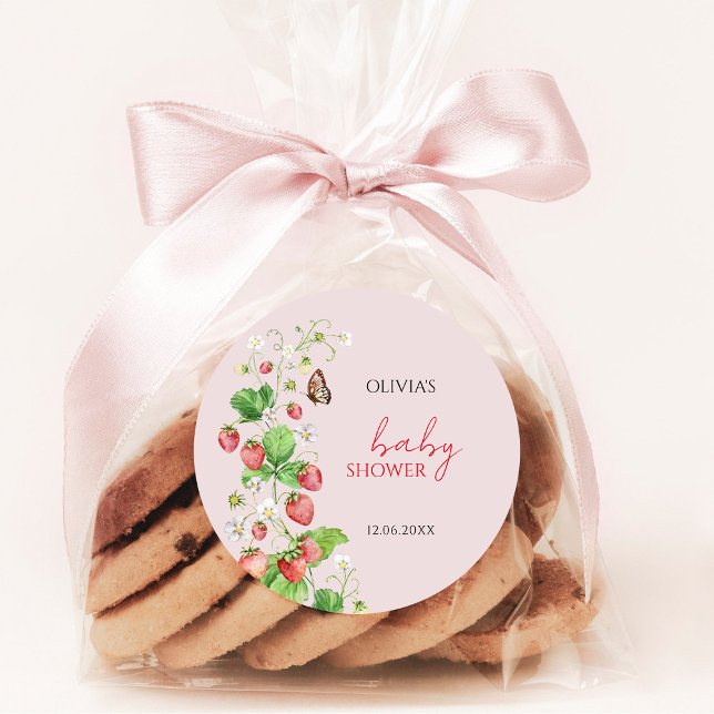 Strawberry Baby Dusche Runder Aufkleber (Von Creator hochgeladen)