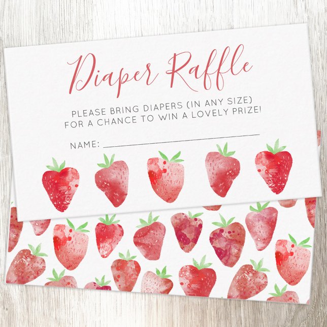 Strawberry Baby Duwer Diaper Raffle Begleitkarte (Strawberry watercolor diaper raffle baby shower enclosure card)