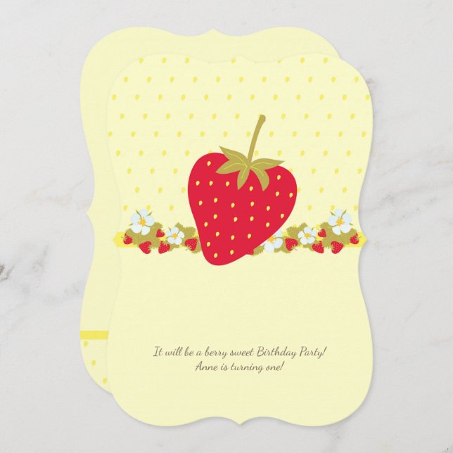 Strawberry baby First Birthday Party Einladung (Vorne/Hinten)