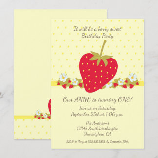 Strawberry baby First Birthday Party Einladung