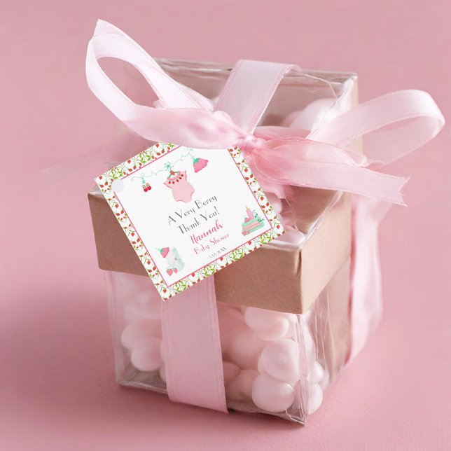 Strawberry Baby Outfit mit Pattern Baby Vielen Dan Geschenkanhänger (Perfect thank you favor gift tag for your Strawberry baby shower theme!)