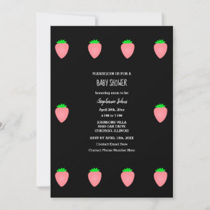 Strawberry Baby Shower Baby Girl Pink Black 2024 Einladung