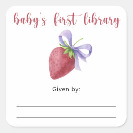 Strawberry Baby Shower Buchzeichen, Babybücher Quadratischer Aufkleber