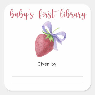 Strawberry Baby Shower Buchzeichen, Babybücher Quadratischer Aufkleber