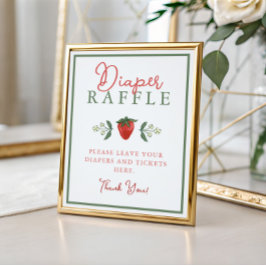 Strawberry Baby Shower Diaper Raffle Sign Poster