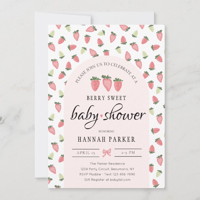 Strawberry Baby Shower Einladung (Vorderseite)