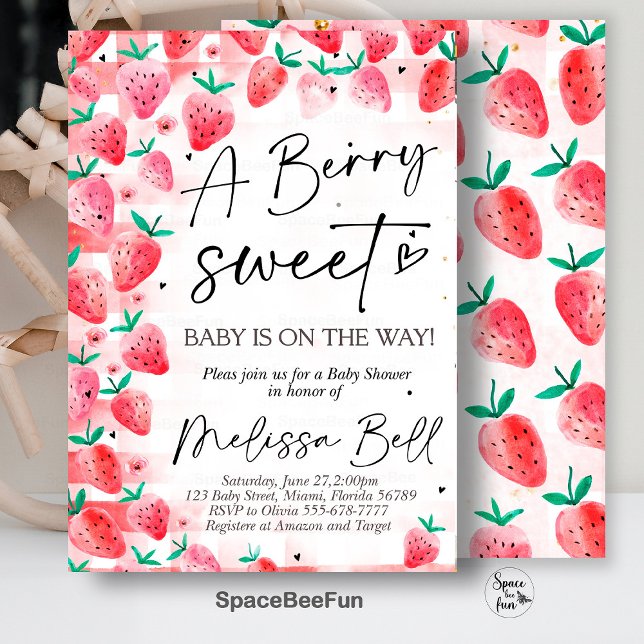 Strawberry Baby Shower Einladung Berry Sweet Baby (Strawberry invites,Baby Shower,Invitation,Berry Sweet,Baby on the way,Girl Baby,shower Invite,)