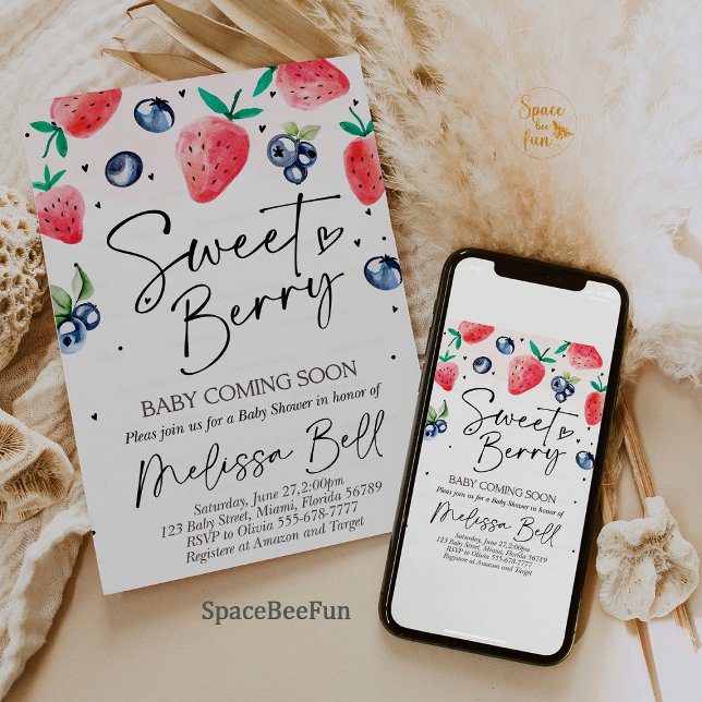 Strawberry Baby Shower Einladung BlueBerry (berry baby shower,invitation blueberry,strawberry baby shower invites,girl baby shower invite,fruit )
