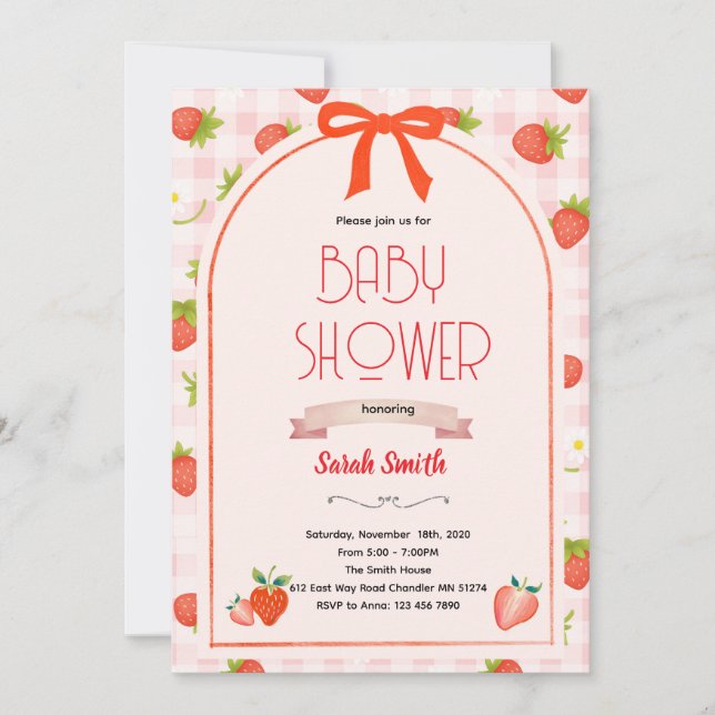 Strawberry baby shower invitation  einladung (Vorderseite)